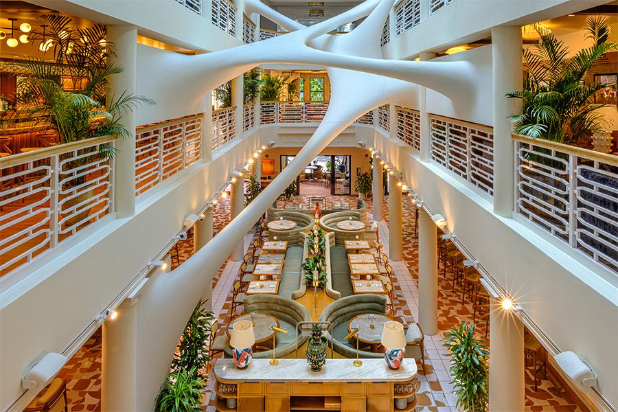the radical hotel asheville north carolina river arts district lobby eclectic furniture rope lighting